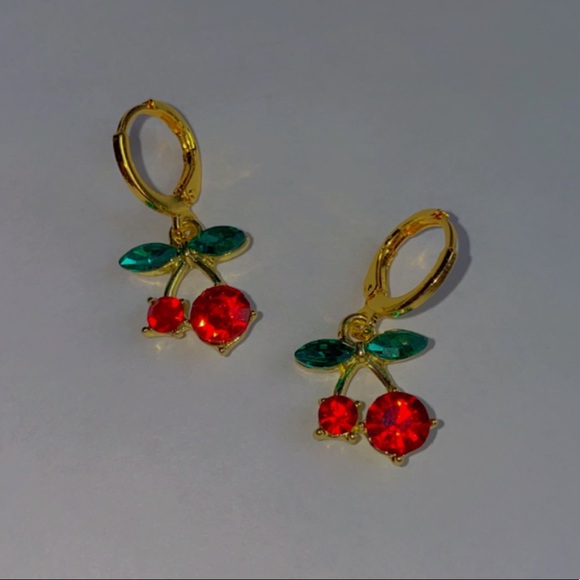 Huggie Hoop Gold Plated Cherry Earrings - Picture 1 of 2